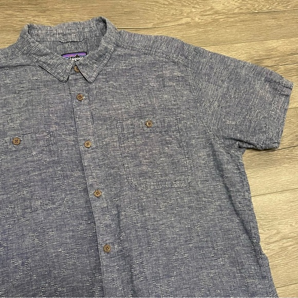 Patagonia Men Back Step Short Sleeve Shirt Hemp Cotton Button Up Blue Sx XL - Picture 4 of 9